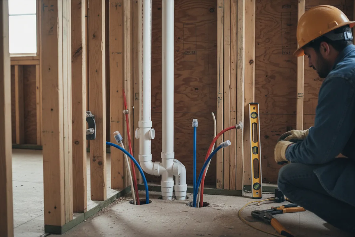 Drain and supply rough-in during Toilet Repair and Installation in Deanville
